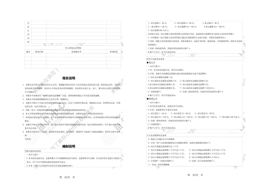 个人征信报告模板征信报告模板(2019带水印_第4页