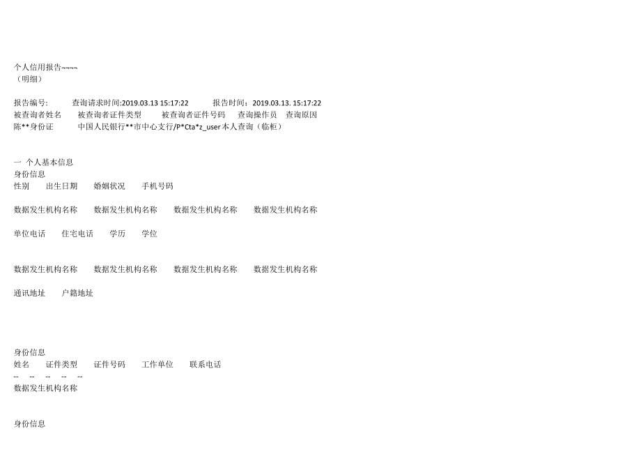 个人征信报告模板征信报告模板(2019带水印_第5页