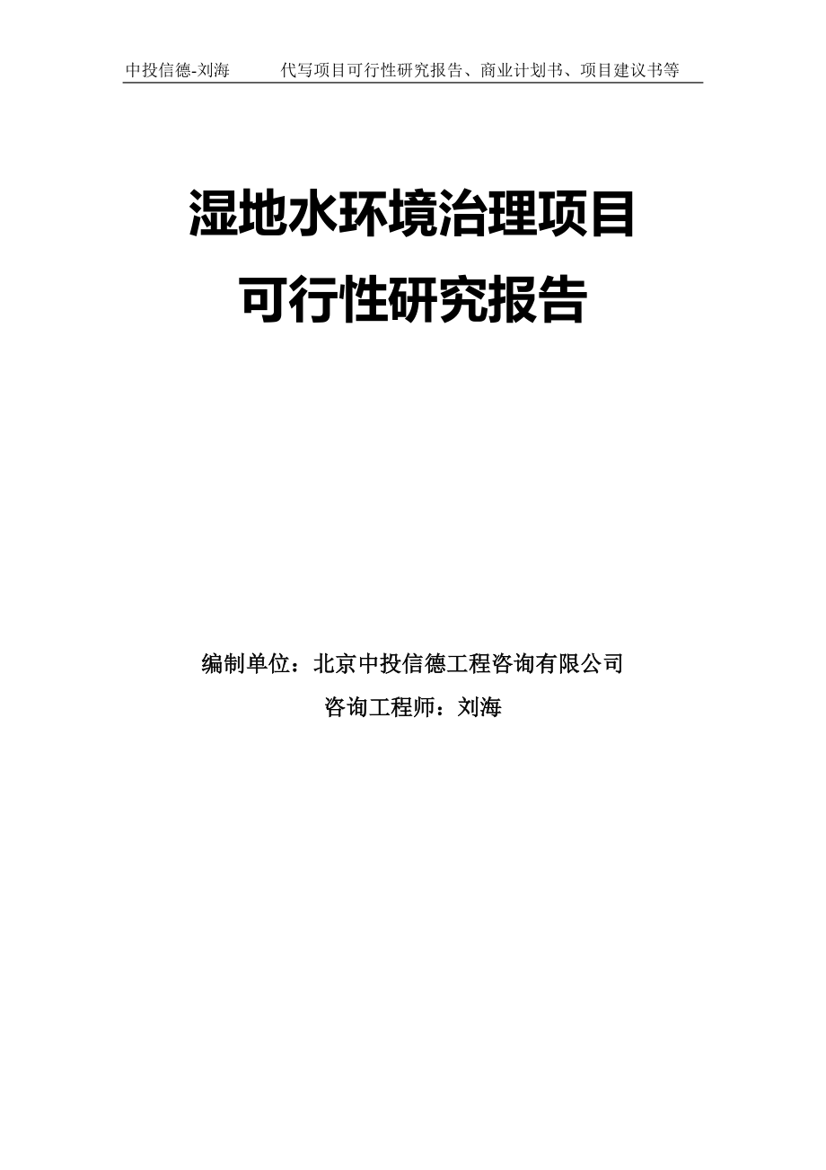 湿地水环境治理项目可行性研究报告模板-定制代写_第1页