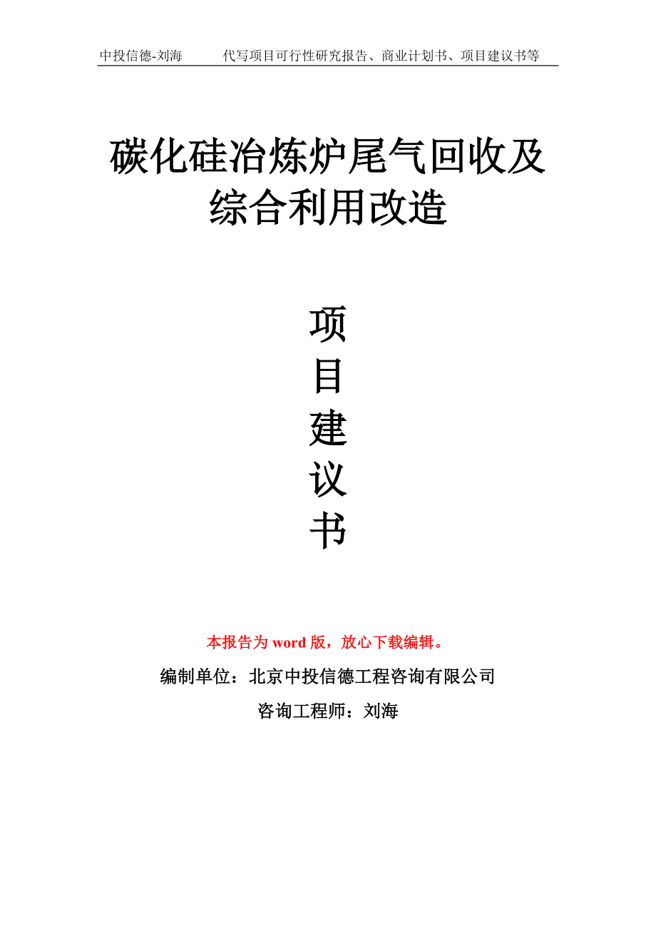 碳化硅冶炼炉尾气回收及综合利用改造项目建议书写作模板