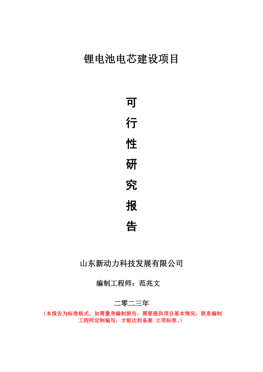 重点项目锂电池电芯建设项目可行性研究报告申请立项备案可修改案例_第1页