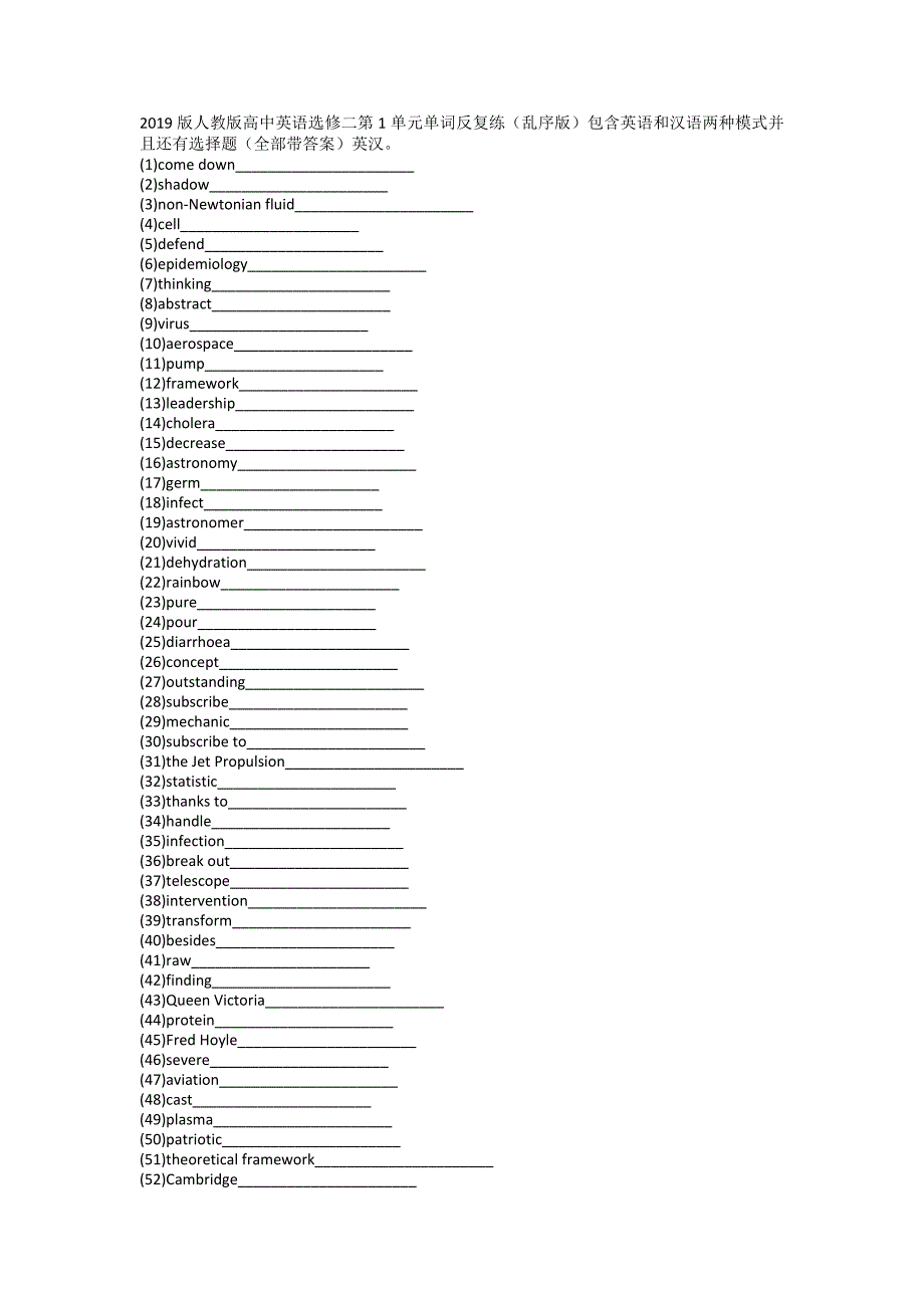 Unit1单词英汉汉英专项练习 人教高中英语选择性必修第二册.docx_第1页