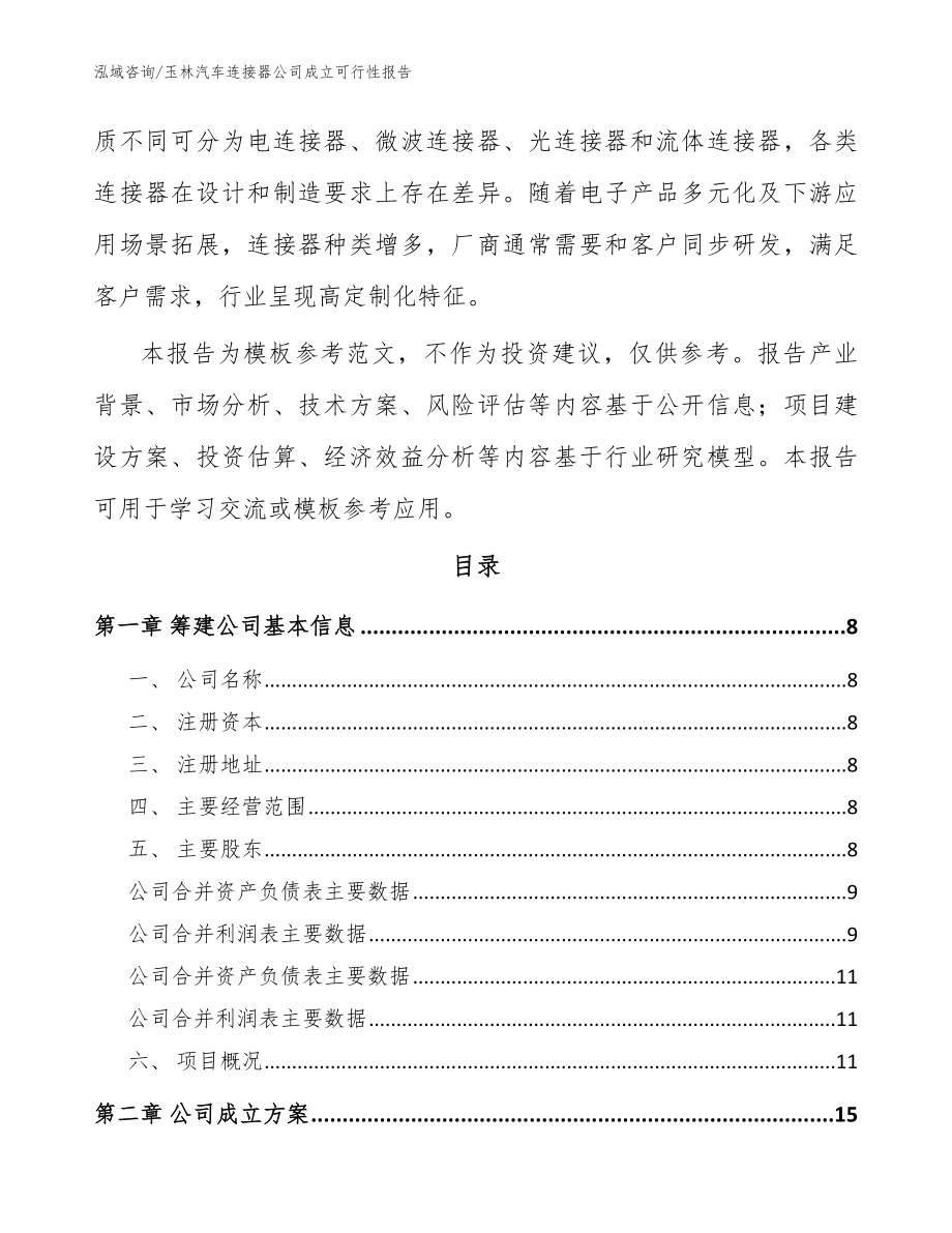 玉林汽车连接器公司成立可行性报告_模板参考_第3页