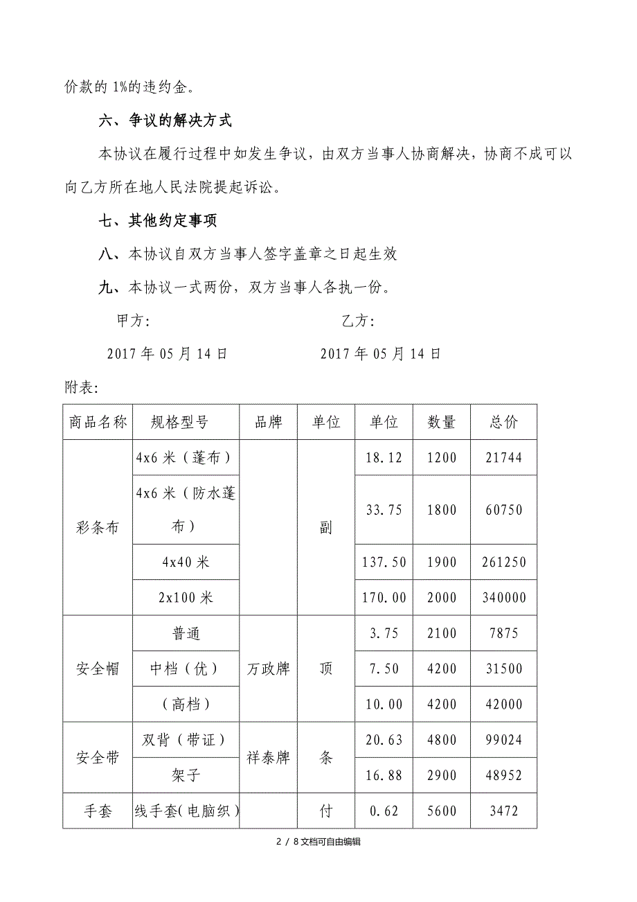 日用百货价格明细合同_第2页