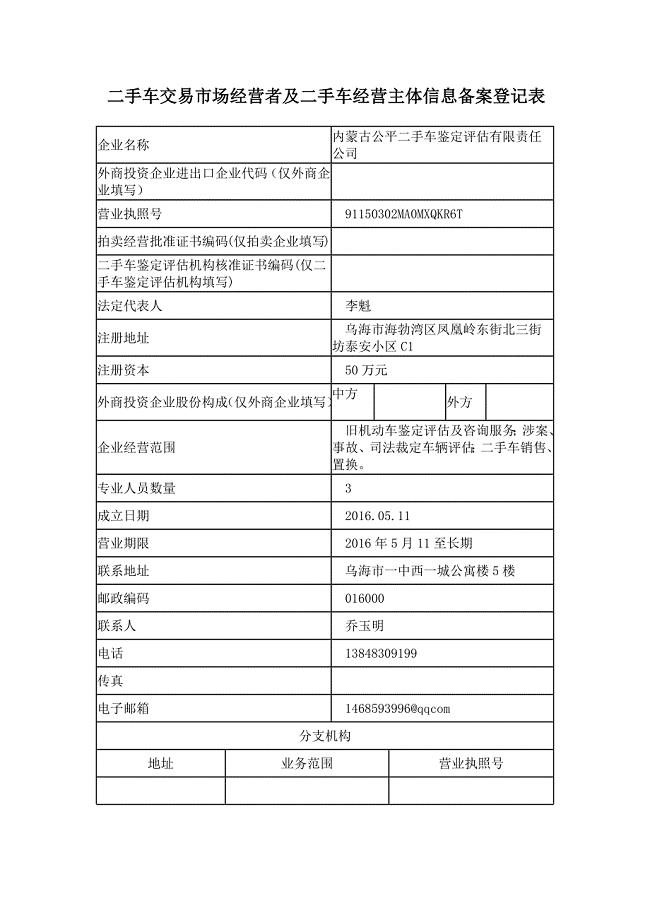 二手车交易市场经营者及二手车经营主体信息备案登记表.docx