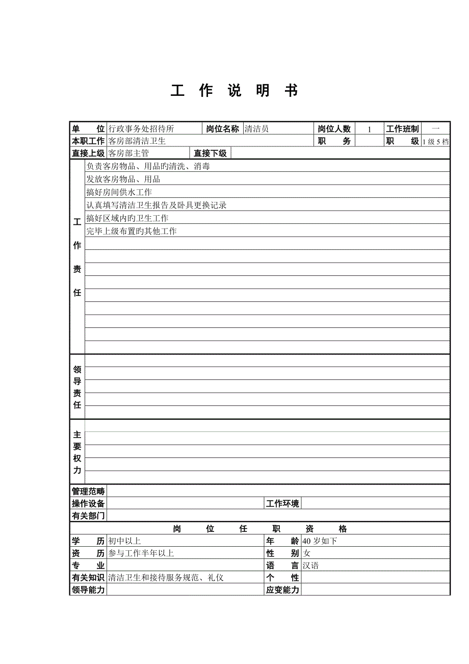 行政事务处招待所清洁员岗位基本职责_第1页