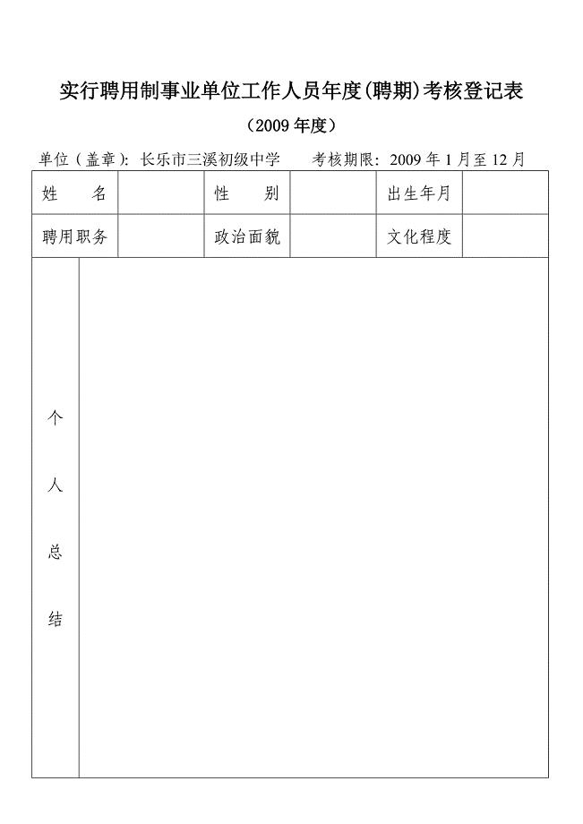 实行聘用制事业单位工作人员年度(聘期)考核登记表