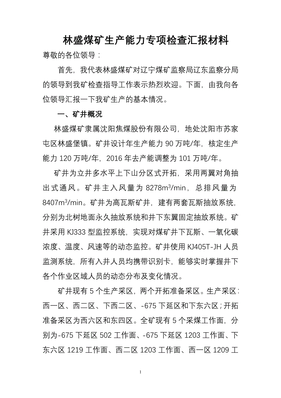 林盛煤矿生产能力专项检查汇报材料2017..doc_第1页