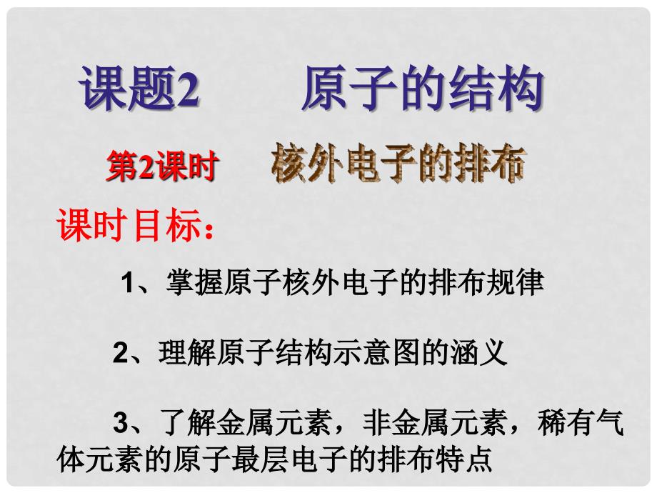 广东省佛山市三水区九年级化学上册 第3单元 物质构成的奥秘 3.2 原子的结构 第2课时 核外电子的排布课件 （新版）新人教版_第1页