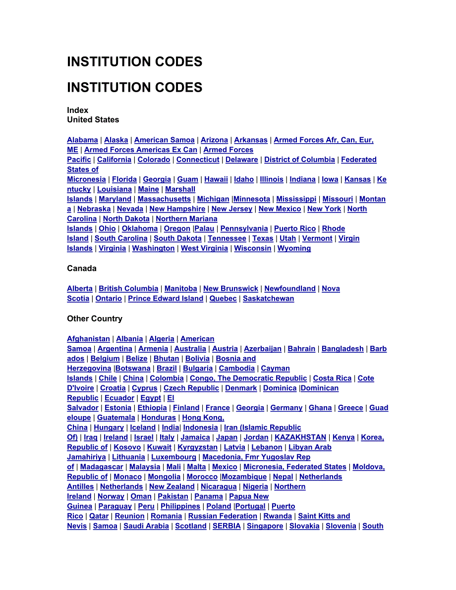 世界大学代码INSTITUTION CODES_第1页