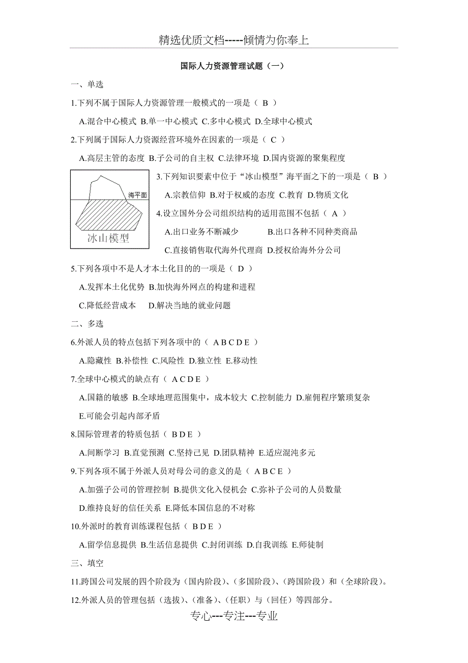 国际人力资源管理试题_第1页