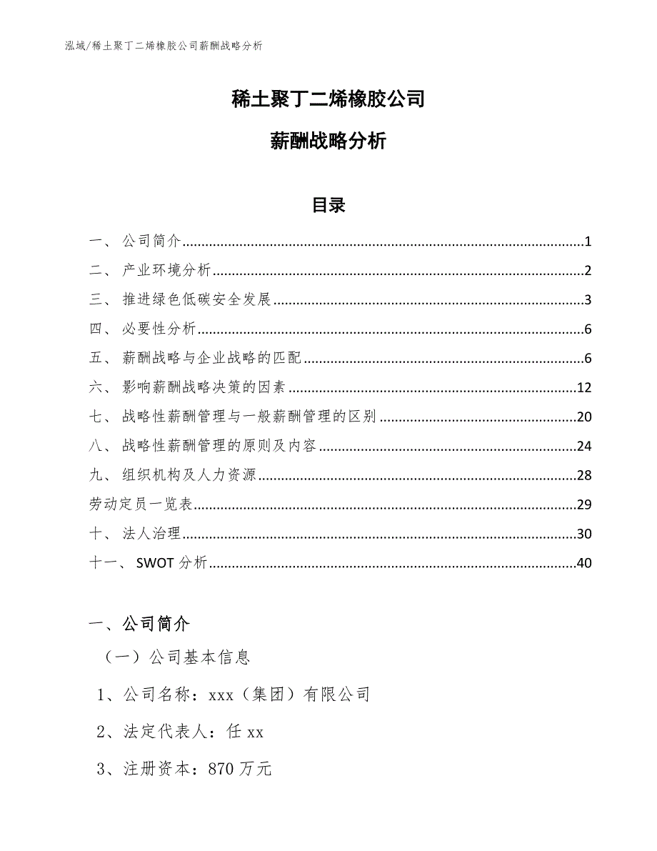 稀土聚丁二烯橡胶公司薪酬战略分析_第1页