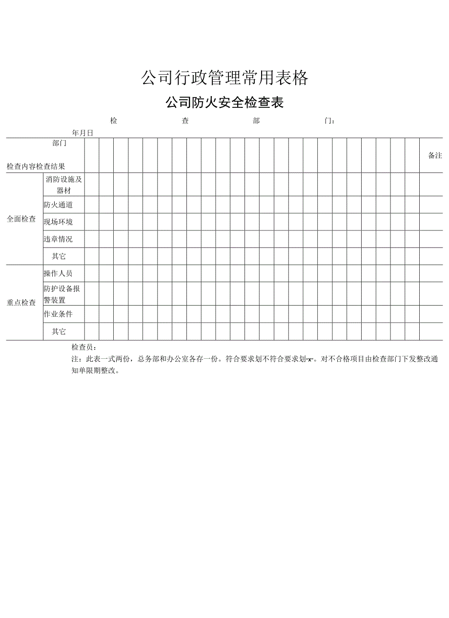 公司行政管理常用表格-公司防火安全检查表_第1页