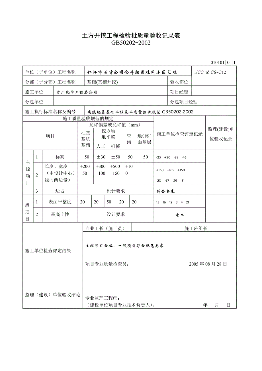 土方开挖工程检验批质量验收记录表_第2页