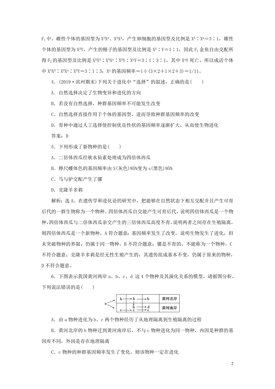 2019_2020学年新教材高中生物第6章生物的进化第3节种群基因组成的变化与物种的形成练习新人教版必修第二册.doc_第2页