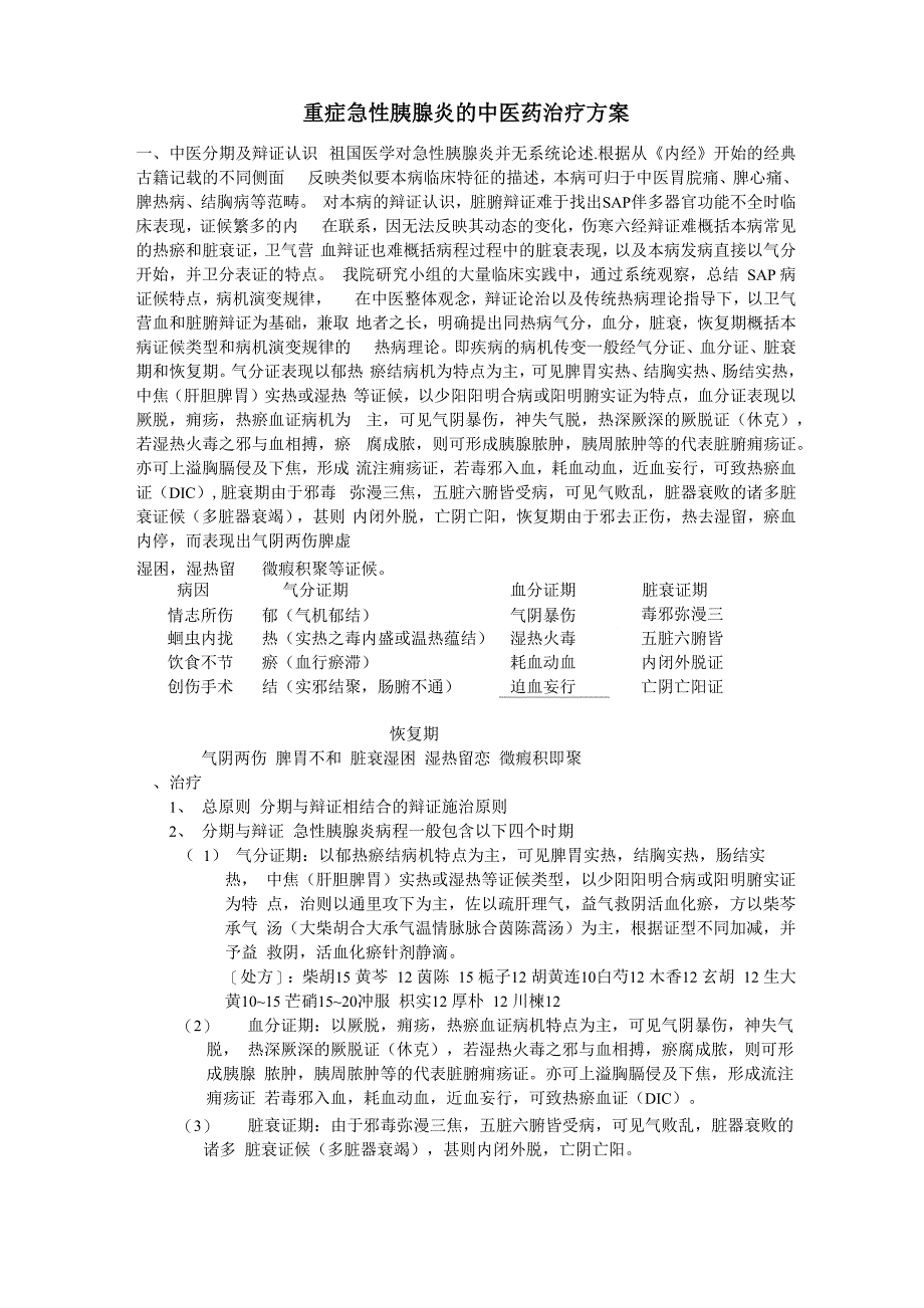 重症急性胰腺炎的中医药治疗方案_第1页