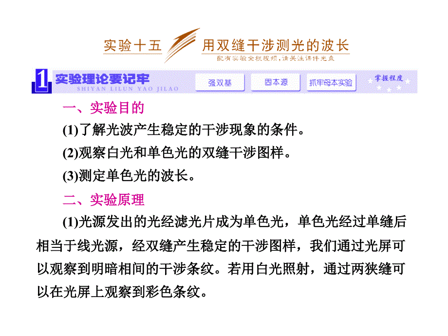 三维设计新课标高考物理一轮总复习课件 第十二章实验十五 用双缝干涉测光的波长30张ppt_第1页