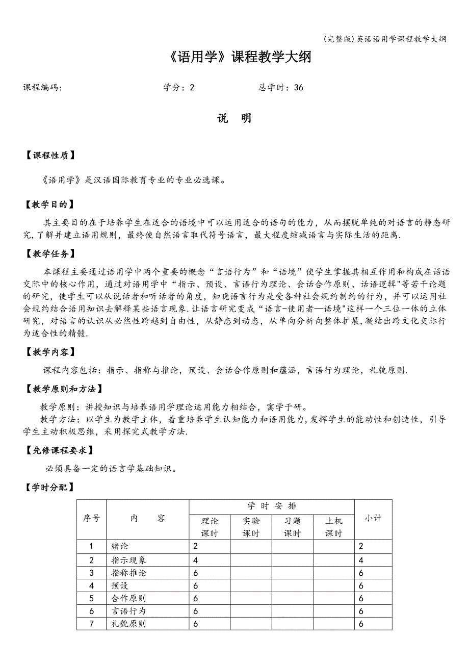 (完整版)英语语用学课程教学大纲.doc_第1页