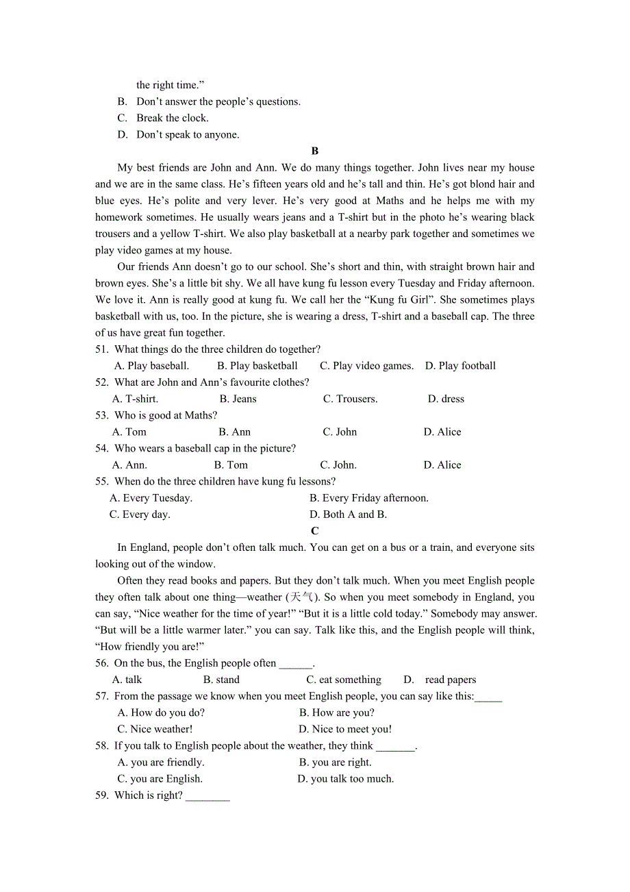 牛津版初一上册英语测试题(附听力材料及答案)_第4页