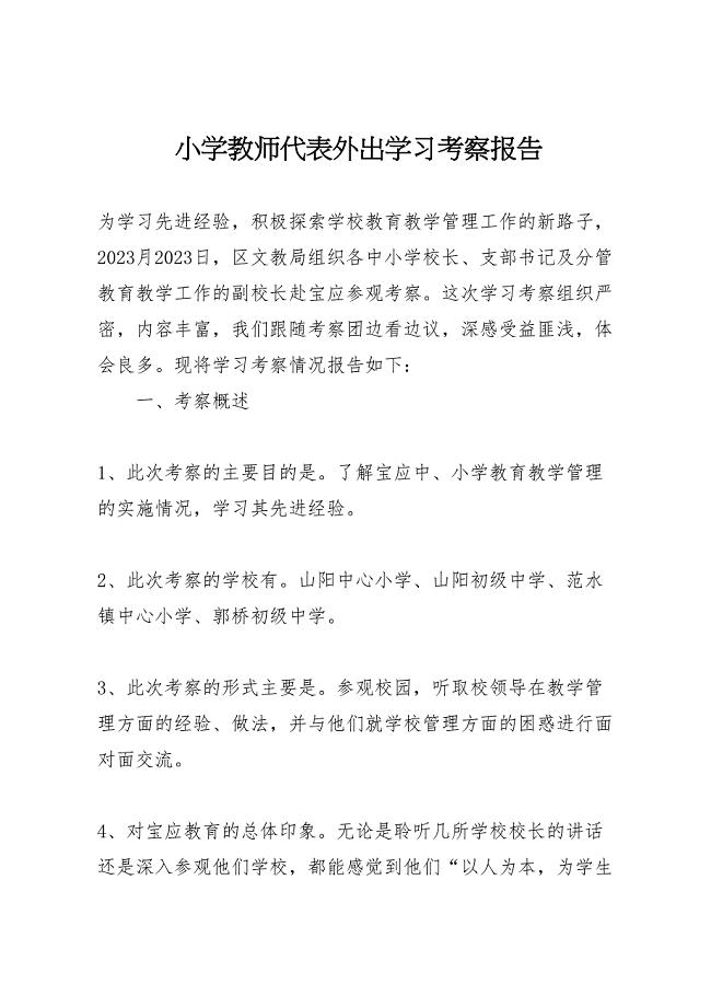 2023年小学教师代表外出学习考察报告 .doc