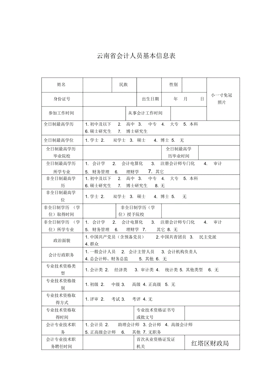 云南省会计人员基本信息表_第1页