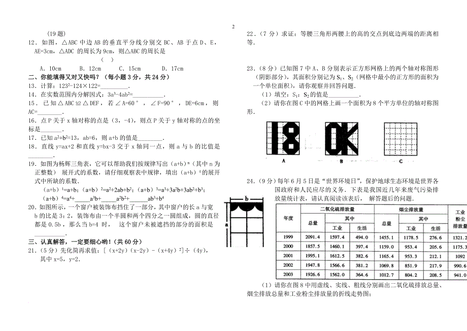 人教版初二上学期数学期末考试试卷及答案_第2页