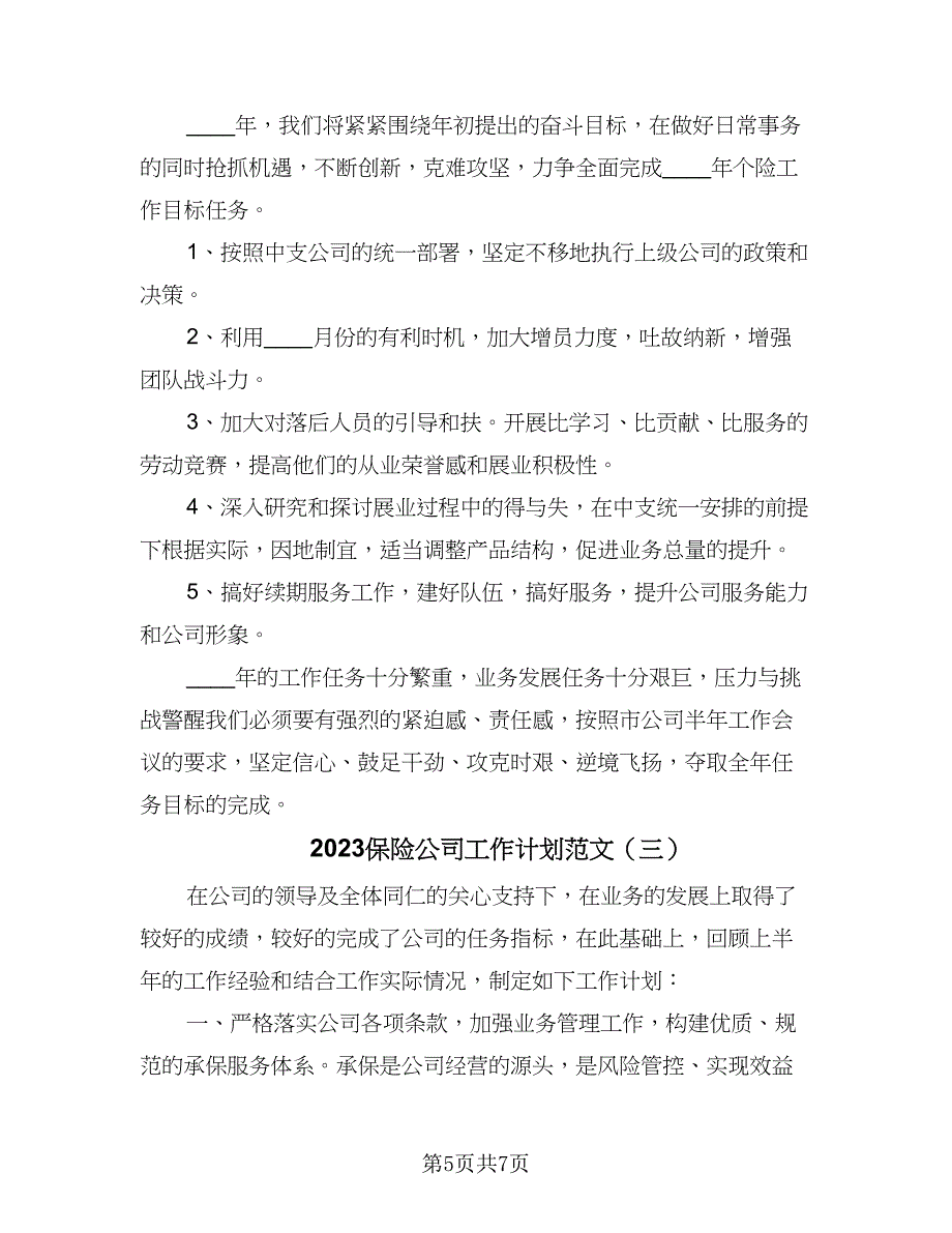 2023保险公司工作计划范文（四篇）.doc_第5页