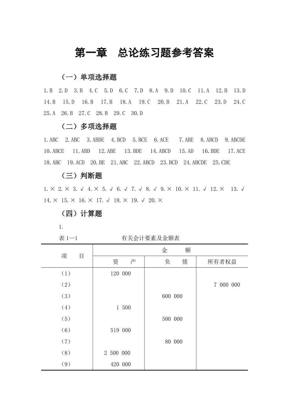 《会计学习题与案例》答案_第1页