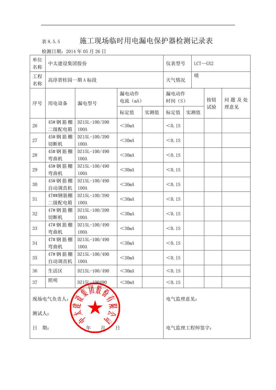 临时用电漏电保护器检测记录文稿表_第4页