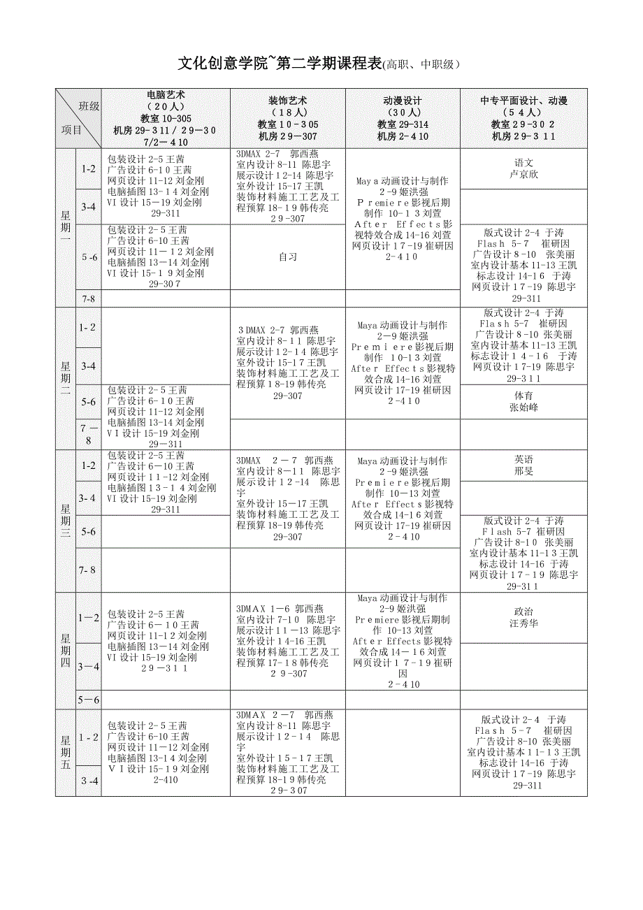 艺术专业课程表_第1页