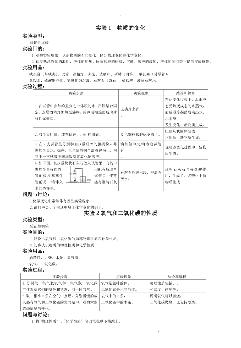 初中化学实验报告_第1页