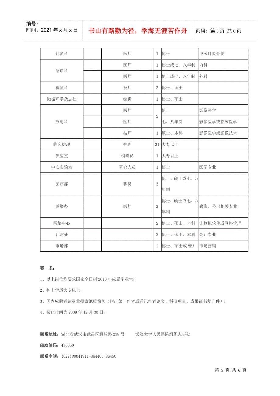 武汉大学人民医院XXXX年招聘启事_第5页