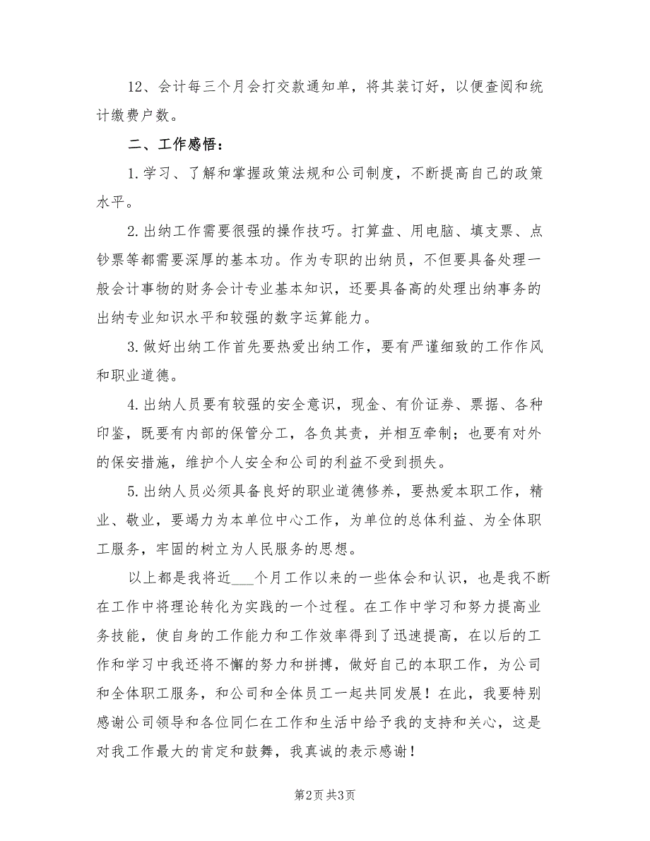 2022年公司出纳工作人员工作总结_第2页