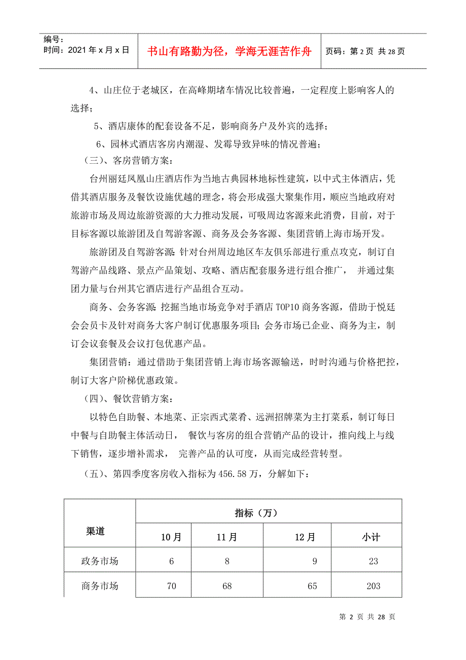 凤凰山庄第四季度经营提升方案_第2页