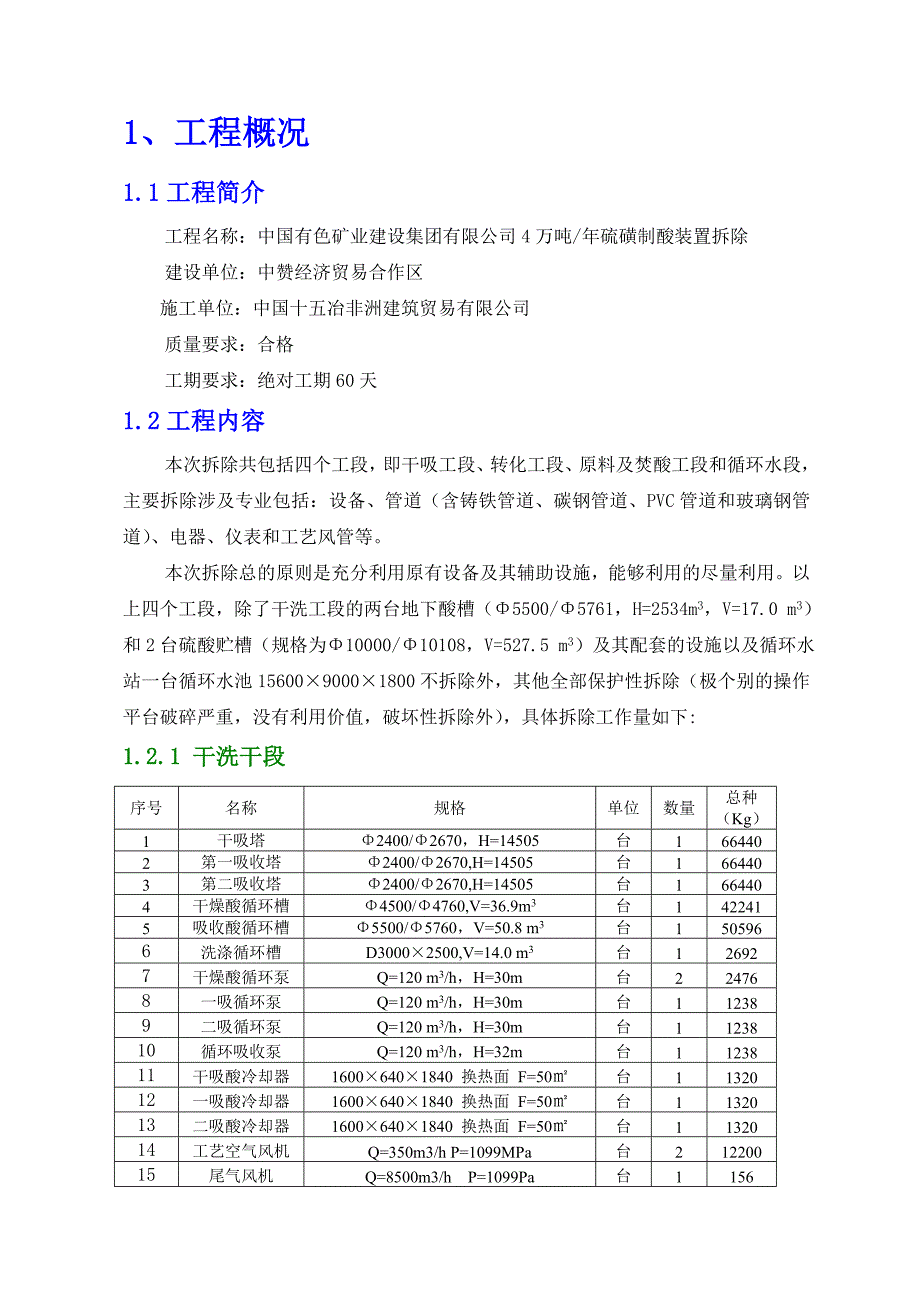 4万吨年硫磺制酸装置拆除方案_第1页