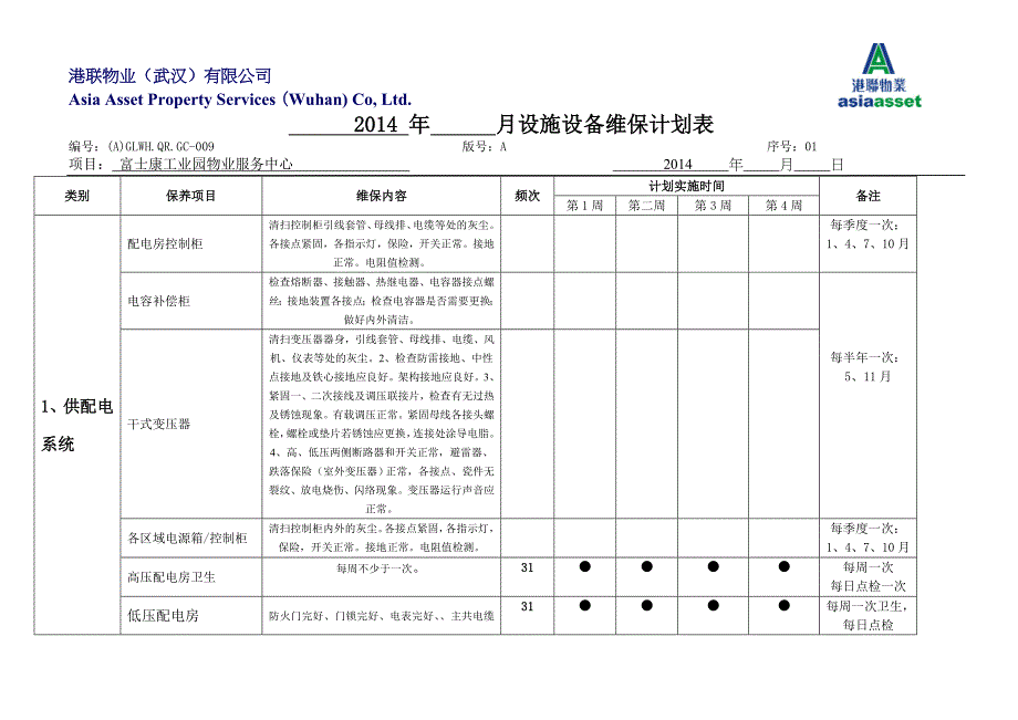 月度维保计划表_第1页