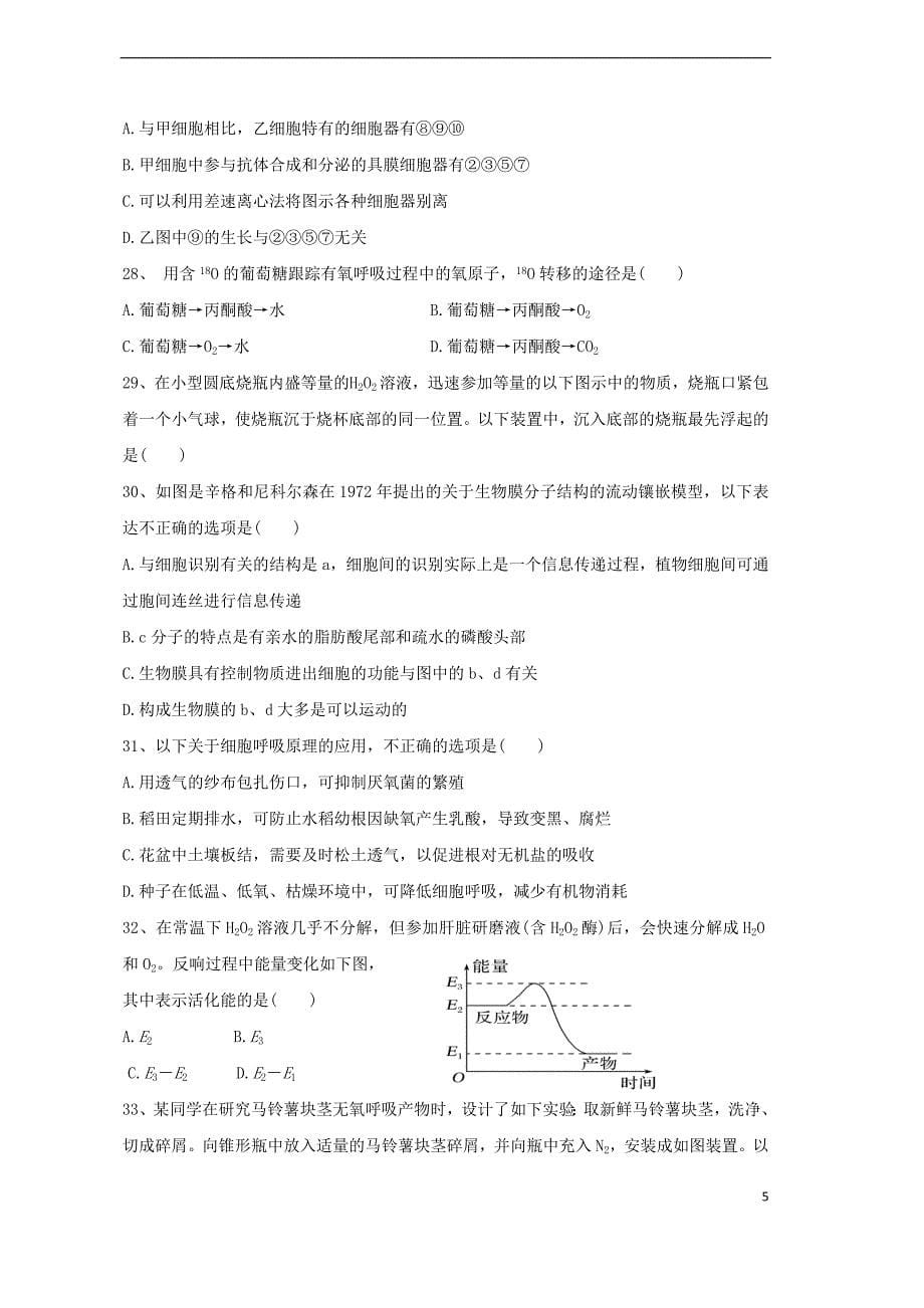 福建省莆田锦江中学学年高一生物上学期期末考试试题.doc_第5页