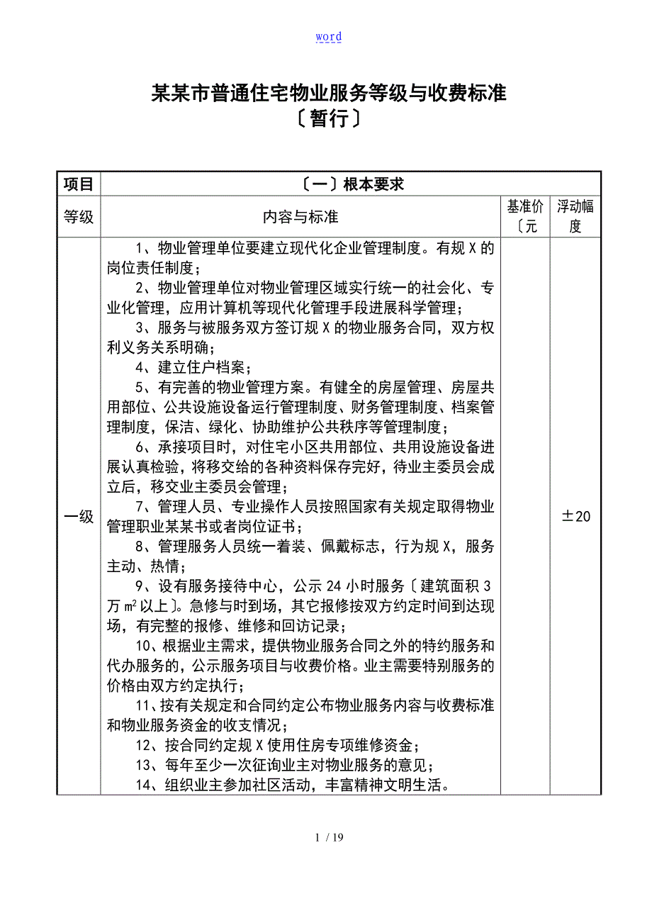 太原市物业服务等级及收费实用标准_第1页