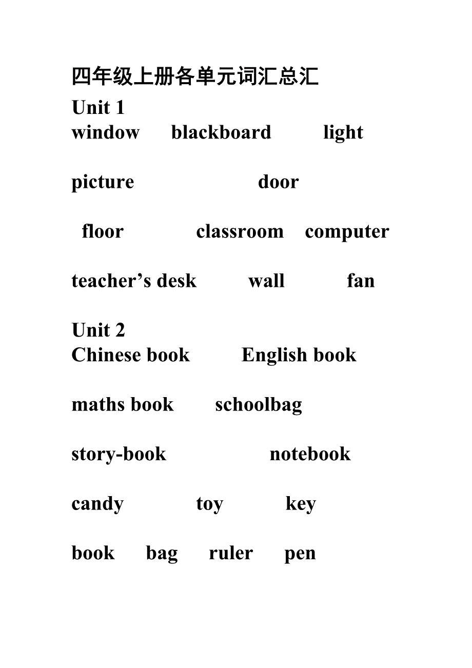 四上重点词汇与句子.doc_第1页