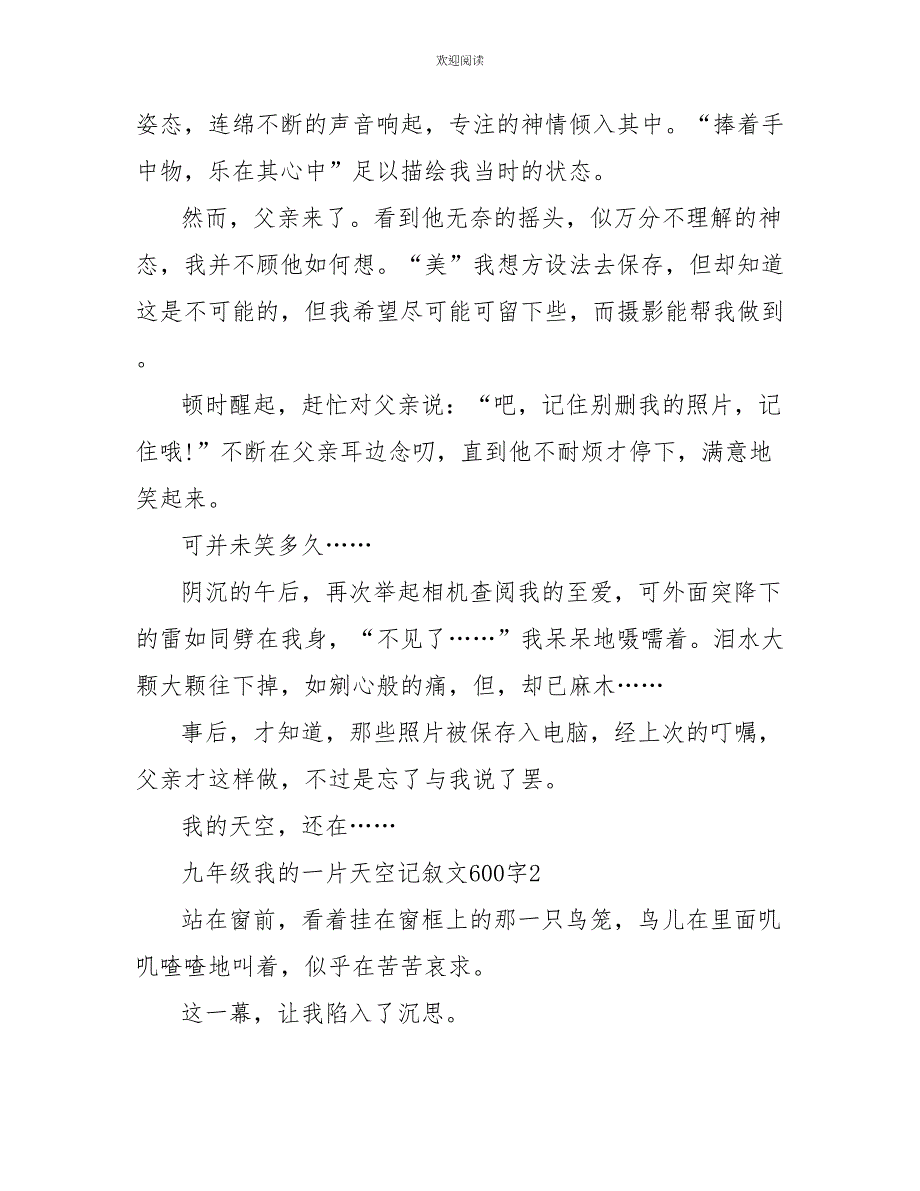 九年级我的一片天空记叙文600字_第2页