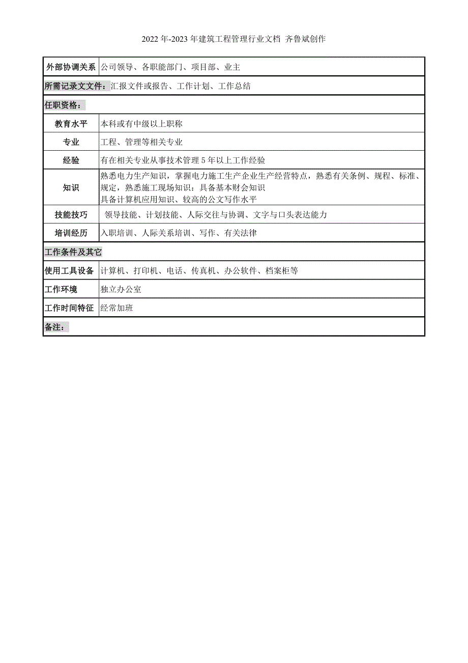 电力公司经理岗位说明书_第3页