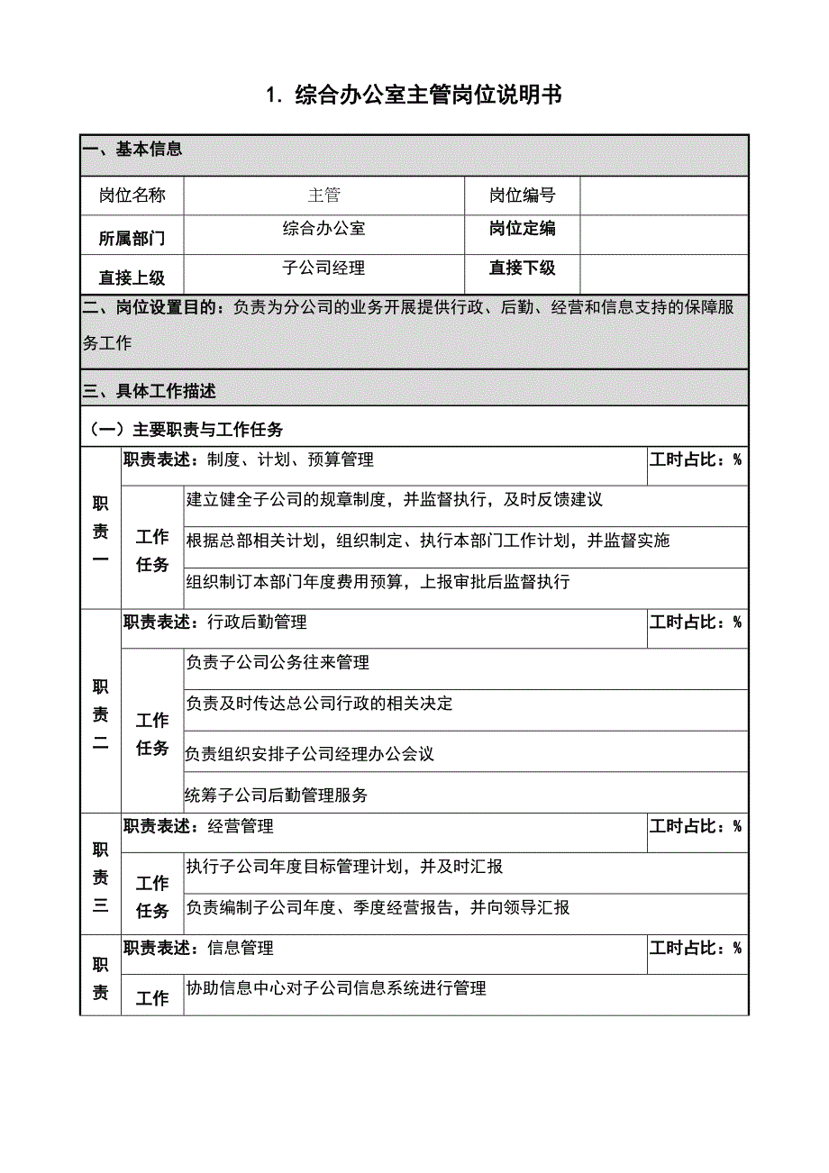 综合办公室岗位说明书(DOC 17页)_第1页