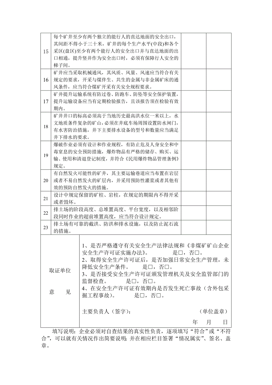 (露天)非煤矿企业安全生产许可证自查表(附件2)(1)_第4页