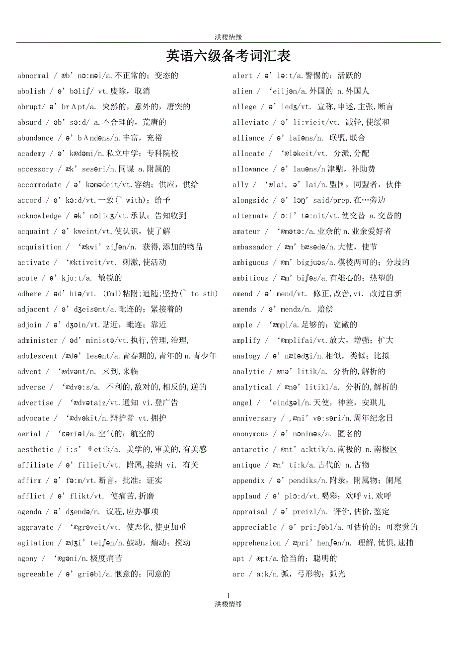 英语六级词汇表带音标.doc_第1页