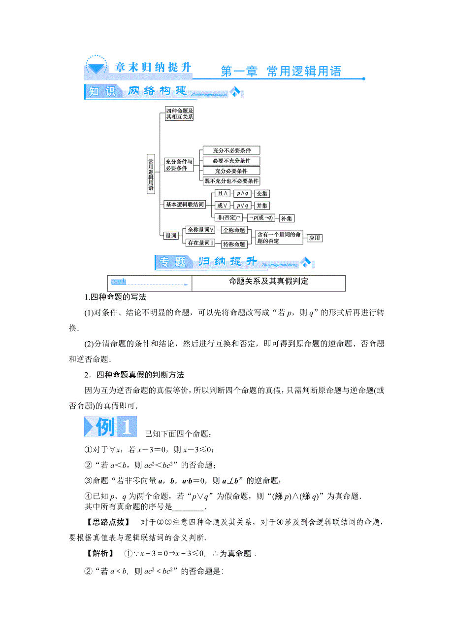 第一章常用逻辑用语章末归纳提升学案（人教A版选修1-1）.doc_第1页