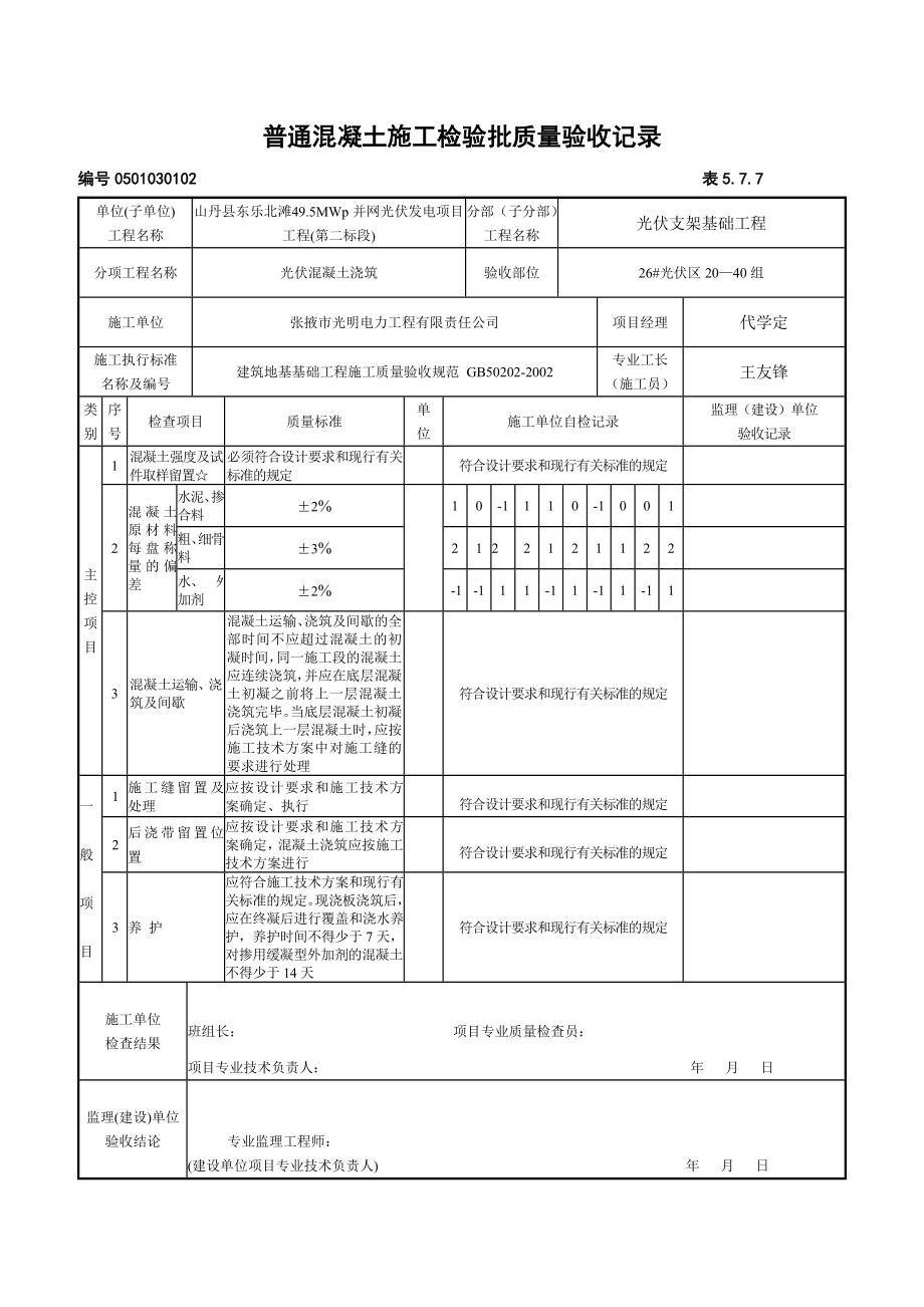 普通混凝土施工检验批质量验收记录_第2页