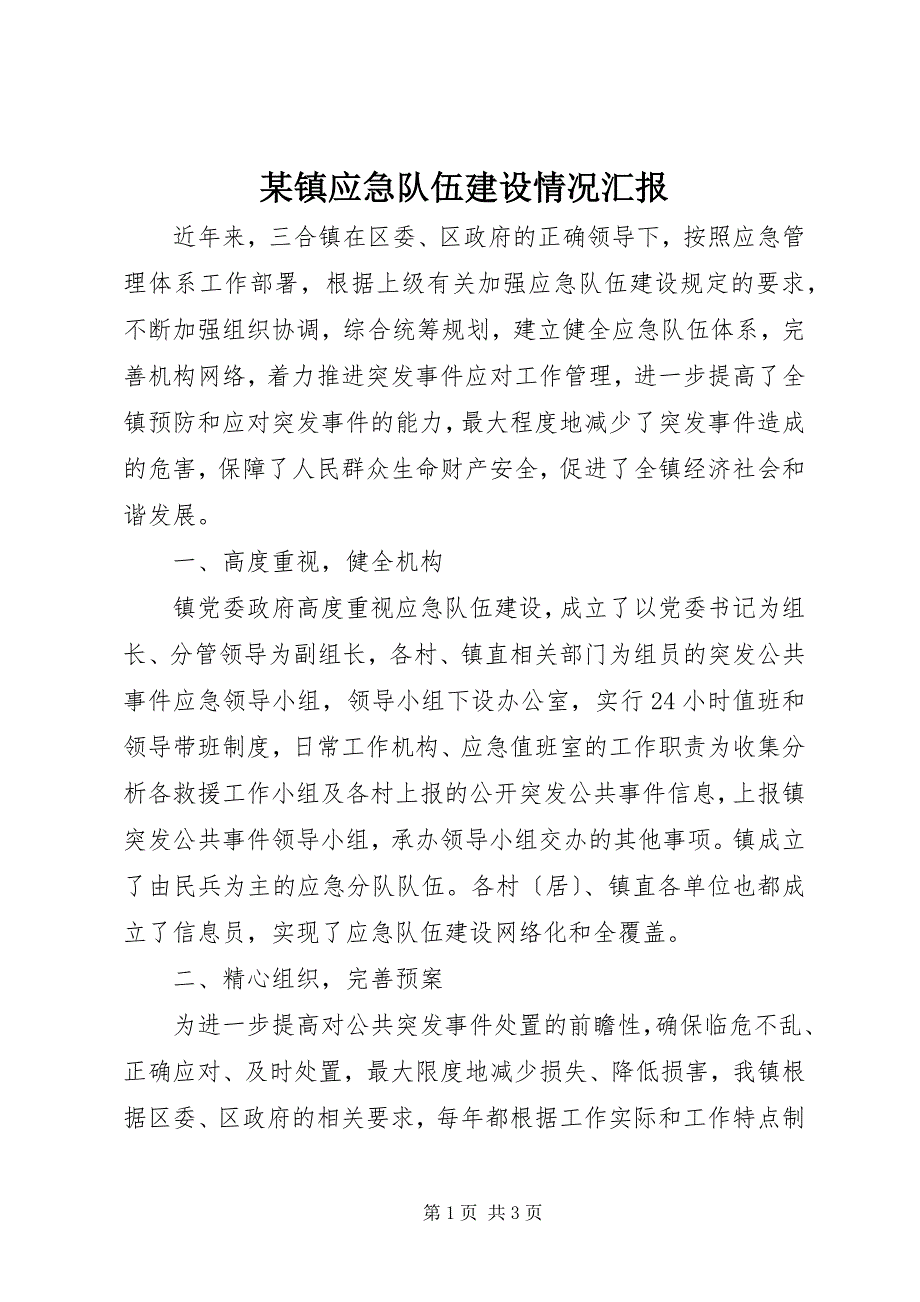 2023年某镇应急队伍建设情况汇报.docx_第1页