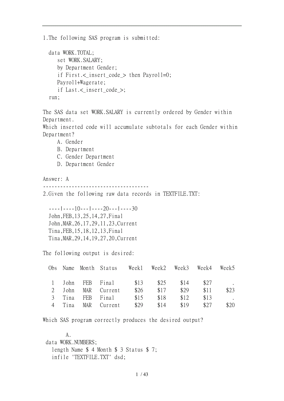 SAS_base_考试必备_70真题(附答案)_第1页