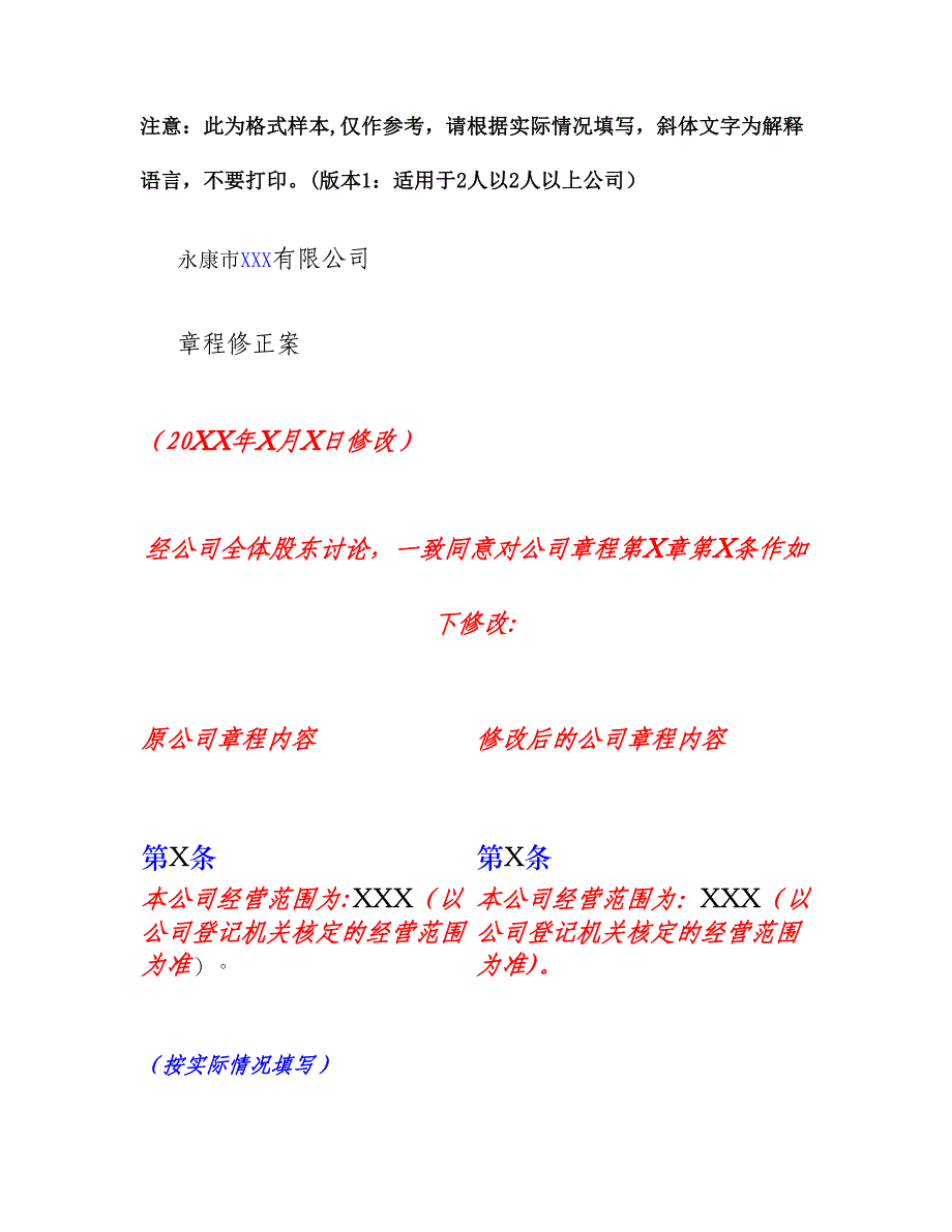 公司章程修正案及修订本模板(精).doc_第1页