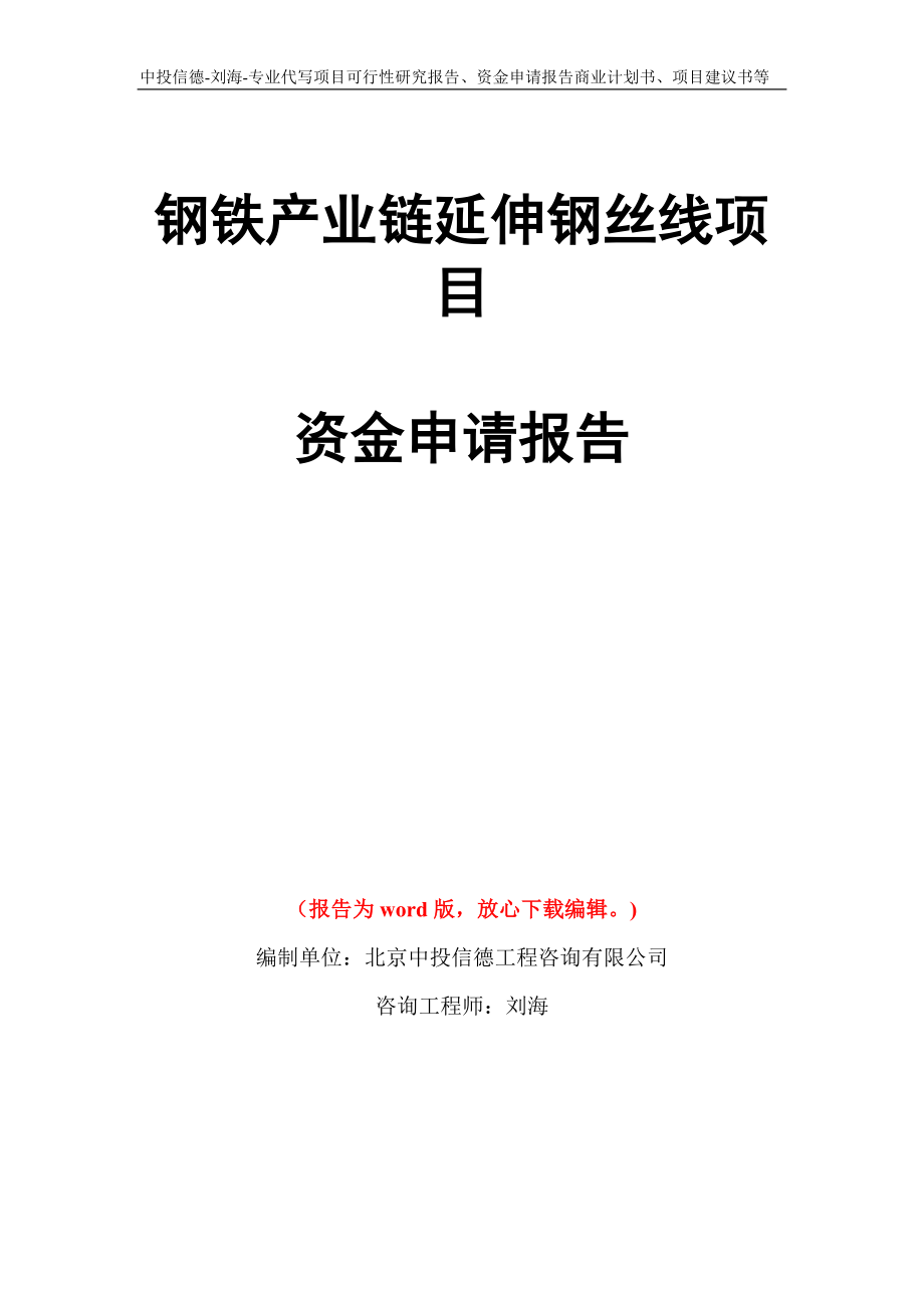 钢铁产业链延伸钢丝线项目资金申请报告写作模板代写_第1页